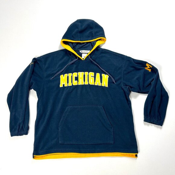 University Michigan Columbia Fleece Hoodie Blue Sz XL Sweatshirt UM Wolverines - Picture 1 of 7